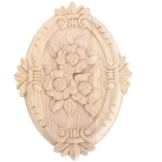 Europäischer Stil Schnitzerei Holzschnitzerei Geschnitzte Holz Dekoration,für Schranktüren, Möbel,Applique Ornament Holz Möbel Wanddeko,Ovale,1pc