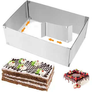 Rdddhur Backrahmen Rechteckig Verstellbar, Backrahmen Eckig Verstellbar, Tortenring Eckig für Backblech mit Teiler,für Kuchen Torten Pizza Backen Party Dekorieren(Höhe: 10 cm)