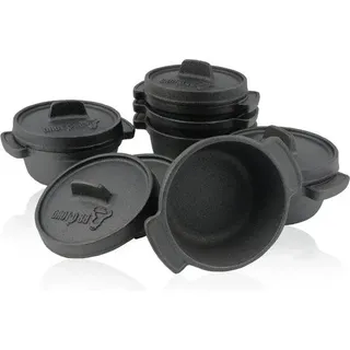 6-Stück Mini Backofen-Set (11 cm Durchmesser) - Gekochtes Gusseisen-Servierpott für Eintöpfe und Aufläufe