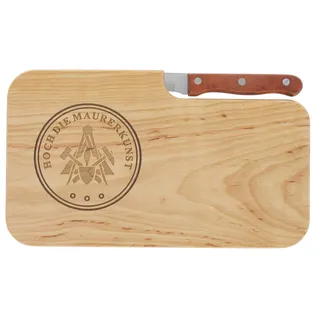LASERHELD | Brotzeitbrett Holz mit Gravur “Hoch die Maurerkunst" & Messer | 26 x 15 cm | Frühstücksbrettchen Holz Schneidebrett Jausenbrett Zunftzeichen | Geschenk für Maurer als Vatertagsgeschenk