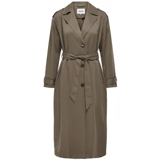 ONLY Damen Langer Trench Coat | Eleganter Basic Übergangs Mantel | Einreihig Longline mit Gürtel ONLLINE, Farben:Braun-3, Größe:S