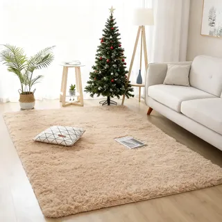 YUANWAN Teppich Wohnzimmer Schlafzimmer 180 x 230 cm Flauschig Weicher, Maschinenwaschbarer Langflor Wohnzimmer Teppich Schlafzimmer für, Beige