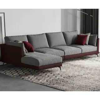 Couch Ecksofa L-Form Wohnlandschaft Sofa Polster Garnitur Stoff Sofas Möbel Neu - Grau, Rot