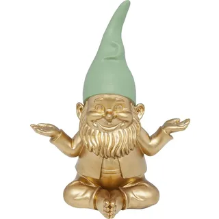 Kare Design Deko Figur Zwerg Meditation, Gold/Grün, Deko Objekt, Dekoration für Garten, Wohnzimmer, Schlafzimmer, Büro, Regale, Gartenzwerg, Accessoire, 19x15x10 cm (H/B/T)