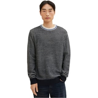 TOM TAILOR Herren Cosy Strickpullover mit Wolle 1033677, 30667 - Navy White Knit Structure, L