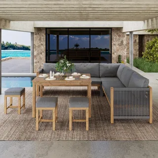 Garten-Essgruppe Gartenmöbel Set mit Kissen, Ecksofa, Polyrattan Lounge, Balkonset, Outdoor-Tisch- und Stuhl-Set für 7–8 Personen, mit Sofa