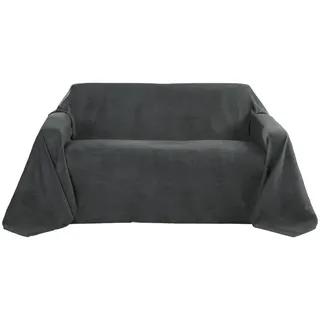 Beautissu Tagesdecke Romantica Wildleder Optik 210/280 cm Anthrazit , Textil , 210x280 cm , Heimtextilien, Bettwäsche & Leintücher, Tagesdecken