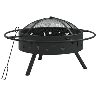 The Living Store Feuerschale mit Schürhaken 70 cm XXL Stahl - Schwarz