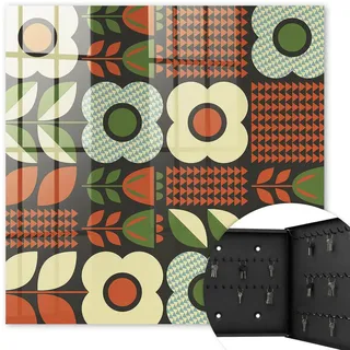 Tulup Schlüsselbox Schwarz 30x30 cm- Türöffnung nach rechts - Fröhliche Blumen , Rot , Metall , Vintage , Rechteckig , 30x30x5 cm , Garderobe, Schlüsselkästen & Schlüsselboards