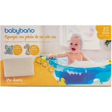 Babybaño Einwegschwamm mit Seife für Babys und Kinder von 0 bis 3 Jahren. Einweg-Badeschwamm mit pädiatrischem und dermatologischem Gel. Einzeln verpackt. 25 Einheiten