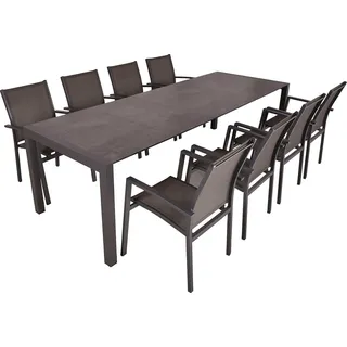 Garden Pleasure Garten-Essgruppe »SOPHIA«, (9 tlg., 1x Ausziehtisch, 8x Stapelstuhl), Ausziehbarer Tisch, Stühle stapelbar, geeignet für 8 Personen, grau