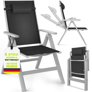 tillvex Gartenstuhl Premium 1 Stück Silber klappbar aus Aluminium | Hochlehner mit Armlehnen | Klappstuhl verstellbar | Klappsessel Balkon Garten Terrasse - Silber