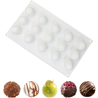 duoyif Silikonform Kugel Schokoladenformen Halbkugel, 15 Löcher Ø 31 mm Silikon Backform Kugel, BPA Frei, Pralinenform Schokoladen Form, Kugelform für Schokolade Kugeln Gelee Kuchen (weiß, Φ3,1cm)