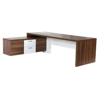 Schreibtisch mit Sideboard Bürotisch Chef Exclusive CEO Helles Holz Modern Tisch - Braun