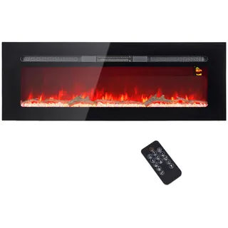 Homcom Elektrokamin 1800 W Wandkamin mit LED 3D-Flammeneffekt Kristalle in 3 Farben , Schwarz , Metall , 15.8x45x127 cm , Elektrogeräte, Heizgeräte, Elektrokamine