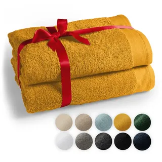 Blumtal Saunatuch Gelb, 2er-Set , Textil , Rechteckig , 80x200 cm , Oeko-Tex® Standard 100 , Heimtextilien, Badtextilien, Saunatücher