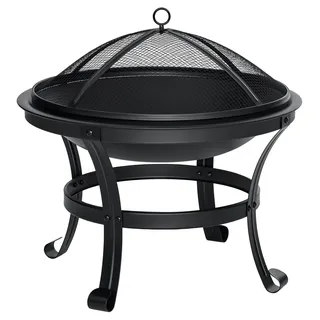 Outdoor Feuerstelle Camping Grill - Runde Feuerschale 56 cm - Holzofen Gartenkamin - BBQ Grill für Terrasse und Camping - Robuste Stahlkonstruktion - Schwarz