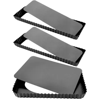 STARVAST 3 Stück Tarteform mit Hebeboden, Rechteckige Antihaftbeschichtet Quicheform Törtchenform Pie Form Tarte Form, Schwarz, 31 X 21CM, 35 X 11 CM