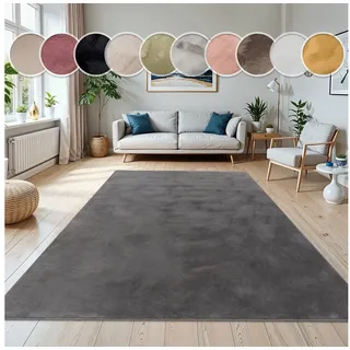 Paco Home Fellteppich »Kunstfell Soft 380« rechteckig 14 mm Höhe Langflor, Kuschelteppich - besonders weich, Uni-Farben, grau
