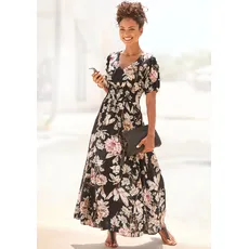 LASCANA Maxikleid, mit Blumendruck und leichten Puffärmeln, Sommerkleid, casual-elegant, schwarz