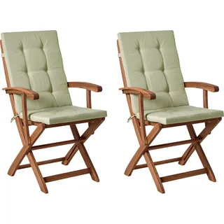 BELIANI Gartenstuhl 2er Set Hellbraun Akazienholz Klappbar mit Auflagen Hellgrün Hohe Armlehnen Modern Garten Balkon Klappstuhl Niedriglehner Stuhl - Braun, Grün
