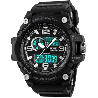 SKMEI Digitale Herren-Sportuhr, 50 m, wasserdicht, LED, Militär, Multifunktion, Smartwatch, Stoppuhr, Countdown, automatischer Datumsalarm, Schwarz-1283, Digital