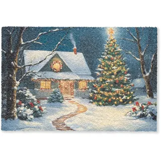 MuchoWow Fussmatte Weihnachten - Weihnachtsbaum - Winter - Zuhause - Schnee Schmutzfänger 60x40 cm , Multicolor , Kunststoff , Rechteckig , 60x0.4 cm , rutschfeste Unterfläche , Teppiche und Böden, Schmutzfangmatten, Fußmatten