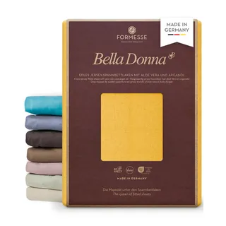 Bella Donna Jersey edles Spannbettlaken: Blickdicht, glatt, kein Pilling | FORMESSE Farbe Goldgelb; 90x190-100x220cm, bis 30cm; 97% Baumwollzwirn, 3% Elastan; Aloe vera&Arganöl, intensive Farben