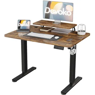 Devoko Höhenverstellbarer Schreibtisch 120×60cm mit Monitorständer | Schreibtisch Höhenverstellbar Elektrisch mit 2 Höhen Memory-Steuerung, Ergonomisches Sitz-Stehpult,Vintagebraun