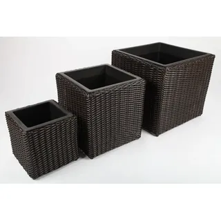 point-garden 3x Blumenkübel Pflanzkübel Pflanzgefäß Blumentopf aus Polyrattan