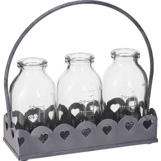 Vintage Mini Deko Vasen Tablett Grau Set 3 Stk 15,5x6cm - Grau