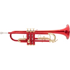 Roy Benson Bb-Trompete TR-101R (ML Bohrung, Edelstahl Ventile, Goldmessing Mundrohr, elegantes Design, im leichten Rechtecketui, mit Rucksackfunktion), Rot