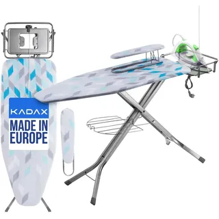 Kadax Bügelbrett mit Steckdose, "Aleglo", Bügeleisenablage und Ärmelbügeltisch, 130cm, Blau