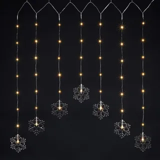 LED Lichtervorhang Schneeflocke 120x70 cm - 47 LED warmweiß - Fenster Deko Lichterkette