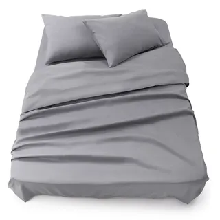 Blumtal® Bettlaken Set 3-teilig - OEKO-TEX zertifiziertes 3er Set - Spannbettlaken 160x200x30cm + Bettlaken ohne Gummizug 240x275cm + 2x Kissenbezug 50x80cm - Bettlaken & Kissenbezug Microfaser - Grau