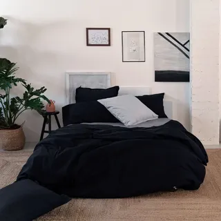 Basic Bettbezug Schwarz 135 x 200 cm 100% Baumwolle Hergestellt in Europa - Schwarz