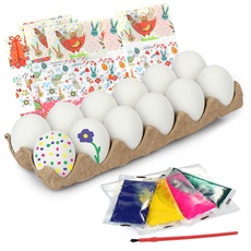 com-four® 24-teiliges Eiermalset, Deko-Eier mit Malfarbe und Pinsel sowie Eiermalschablonen mit Stiften, Eier zu Ostern selbst bemalen (048-teilig – Malset – Ostereier)