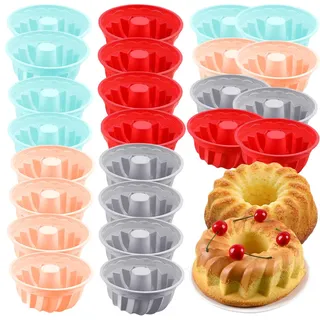 Liuer 24 Stück Mini Gugelhupfform Silikon,Gugelhupf Kuchenform Klein Savarin Form Silikonform Wiederverwendbare Cupcake Muffinförmchen Backform für Kuchen Dessert Schokolade Pudding Gelee