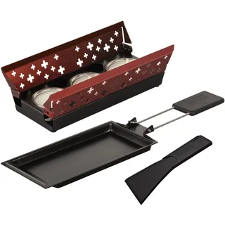 KUHN RIKON Candle Light Mini Schweizerkreuz Raclette Set, rot, Antihaft-Grill-Pfännchen, mit Teelicht