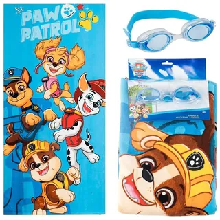 Badetuch-Set mit Schwimmbrille Paw Patrol, für Jungen und Mädchen, weiches Handtuch und Schwimmbrille, beschlagfrei, für Strand, Pool und Sommer