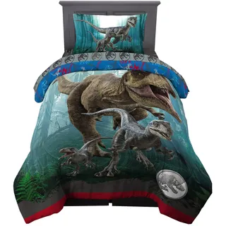 Franco Jurassic World Dominion Blue Velociraptor und Rexy T-Rex Superweiche Mikrofaser Wendedecke Twin Size Bettwäsche Kids