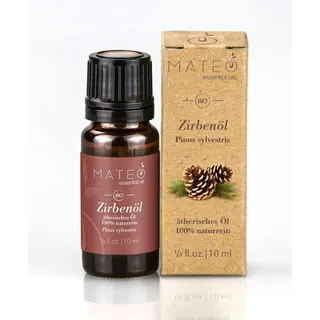 MateoEssentialOils - Natürliches Zirbenöl – 10 ml ätherisches Öl mit holzig-frischem Duft – Ideal für Diffusor, Raumduft, Massageöl, Sauna, Wellness, Aromatherapie – 100% naturreines Öl