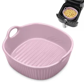 Runde Keramik Auflaufform für Heißluftfritteuse 18.5×16.5×5.5 cm | Bunt Glasierte Auflauf- & Lasagneform | Backform Keramik mit Griffen für Backofen Mikrowelle (Lavendel-Violett-650ML)