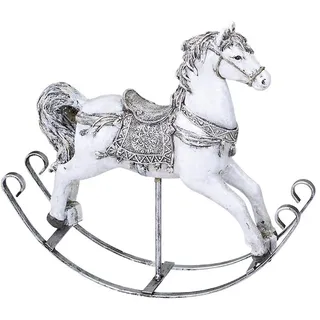 Schaukelpferd Dekofigur Pferdefigur weiß silber handbemalt 25 cm Weihnachten Winterdeko von Formano