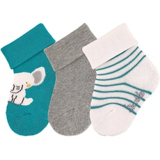 Sterntaler Baby Jungen Baby Socken Söckchen 3er-Pack Elefant Strümpfe - Socken Baby - mit Elefant Motiv, uni und Ringel - dunkeltürkis, 16