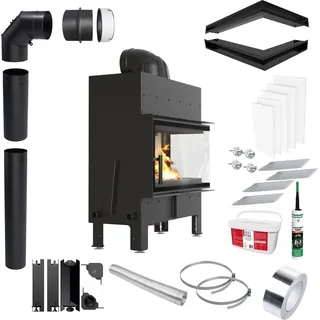 KRATKI FLOKI L Rechter Kaminofen 12 kW Ø200 Schwarz Set für Montage