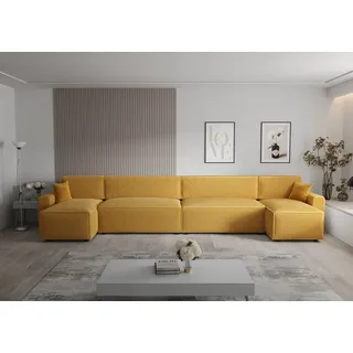 Ecksofa Alvito 2xU BIS, Farbe: Honiggelb. Material: Kord. A: B: 424 cm,H: 85 cm,Tiefe: 105 cm, Eckcouch, Schlafcouch, Sofa bed, Schlafsofa - Gelb