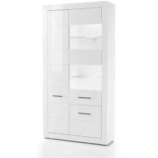 Furn.Design Vitrine weiß Hochglanz 100 cm, Glasvitrine mit 10 Fächern , Weiß Hochglanz , Metall , Nachbildung , Uni , 6 Fächer , 100x198x35 cm , Esszimmer, Vitrinen, Vitrinenschränke