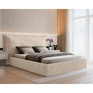 VALLH Polsterbett Bett 200x220 mit bettkasten Beige Samt - Kissenkopfteil mit lattenrost (Sofia Piano 03) - Beige