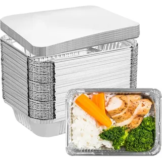 GBACHOOSE 50 Stück Aluschalen mit Deckel 1000ml, Aluschalen Grill, Alu Backformen Einweg Quadratisch, Alu Grillschalen für Braten, Backen, Kochen, Take away